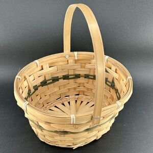 Wicker Easter/Gathering Basket With Green Strip, Movable Handle, New Appearance